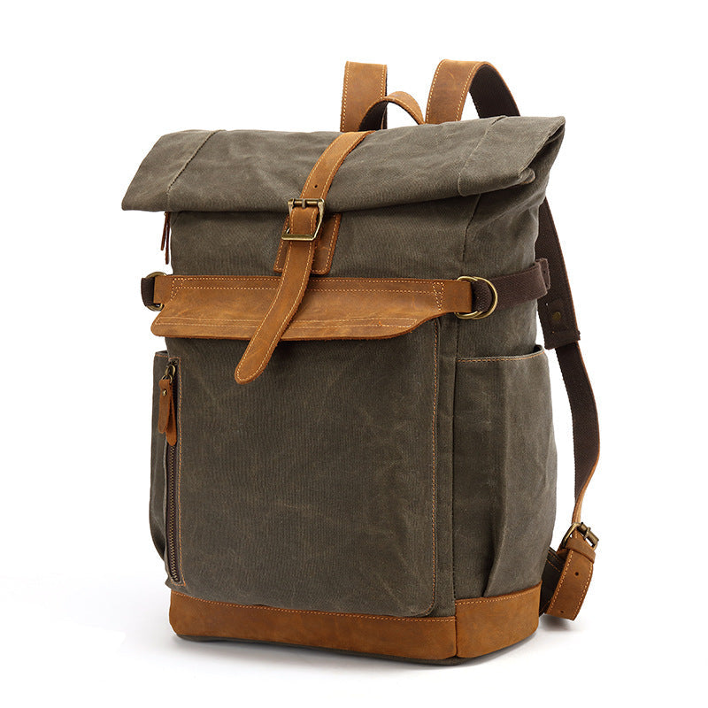 Outdoor Backpack Crazy Horse Leather Casual Travel Bag Men's Backpack Oil Wax Portable Canvas Computer Bag