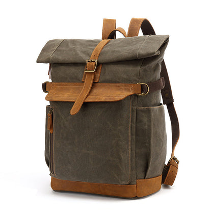 Outdoor Backpack Crazy Horse Leather Casual Travel Bag Men's Backpack Oil Wax Portable Canvas Computer Bag
