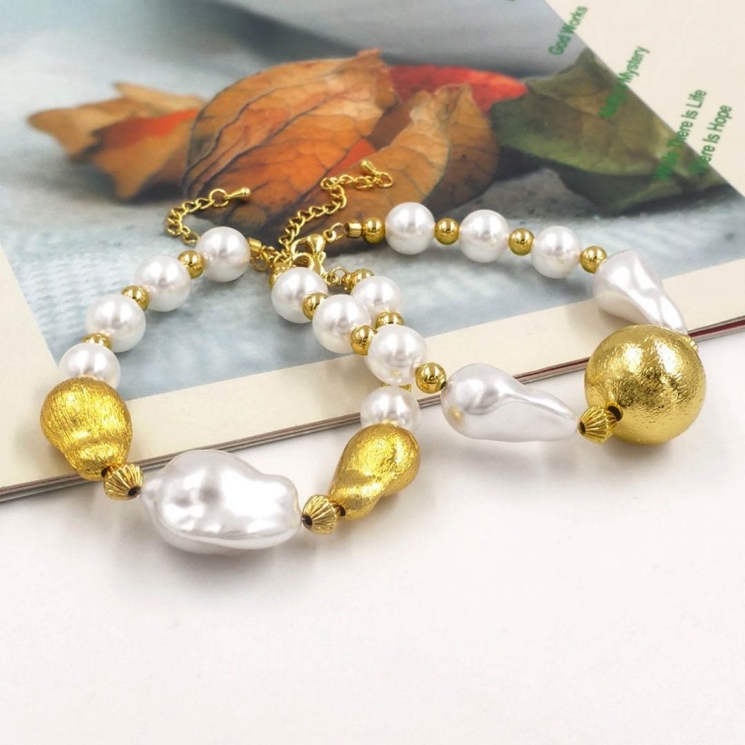 Handmade Freshwater Pearl 18K Gold Plated Bracelet Mood Royal