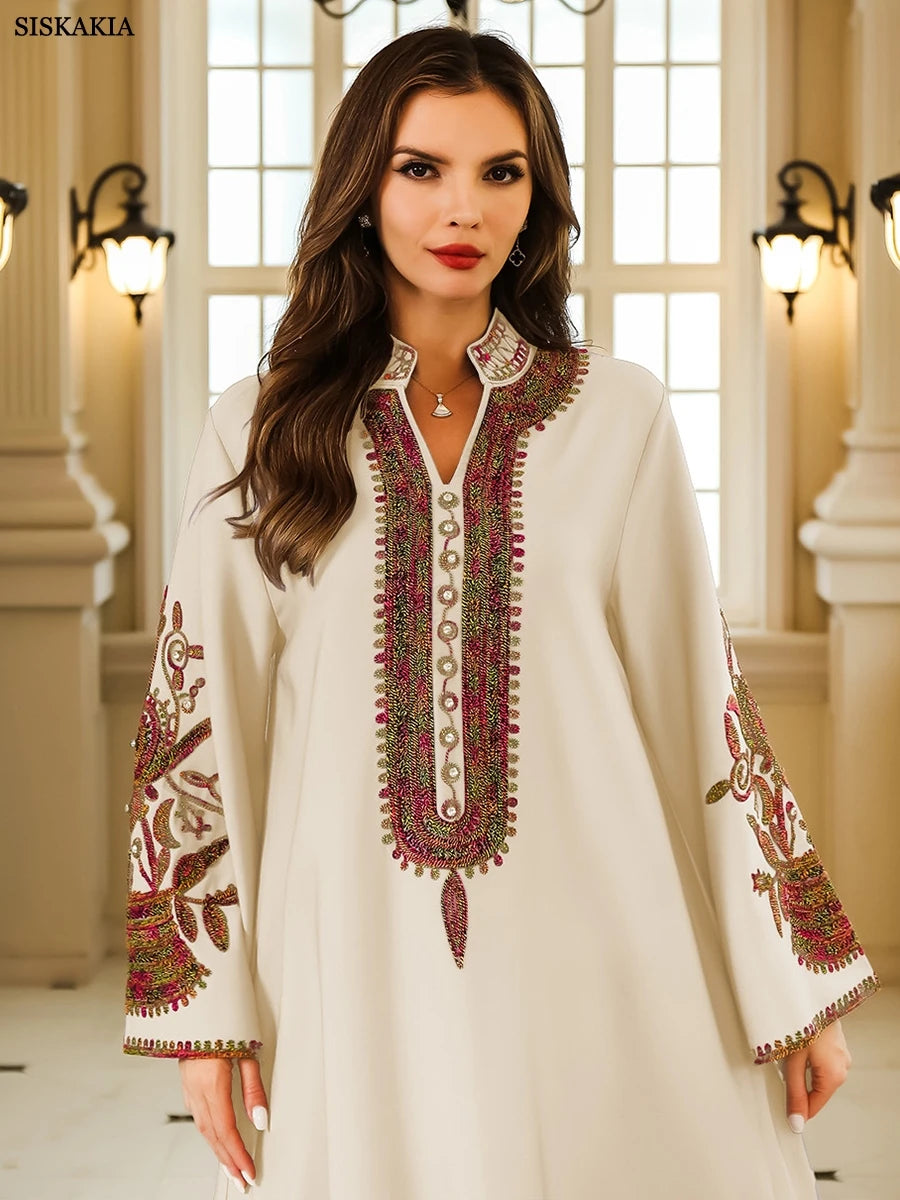 Embroidered V-Neck Full Cover Dress My Store