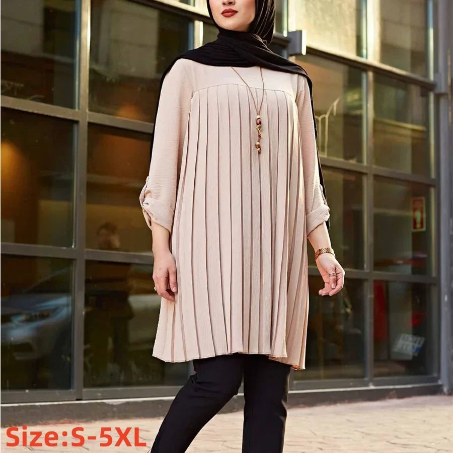 New 2024 Muslim Women's Blouse Shirt Adjustable Sleeve Women Fashion Top Islamism Blouses for Muslim Women Solid Oversized 5XL Mood Royal