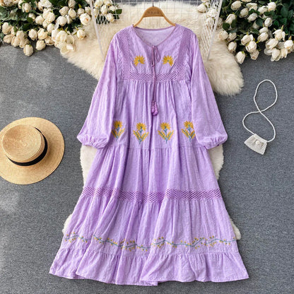 Vintage Bohemian Embroidered Cotton Dress My Store