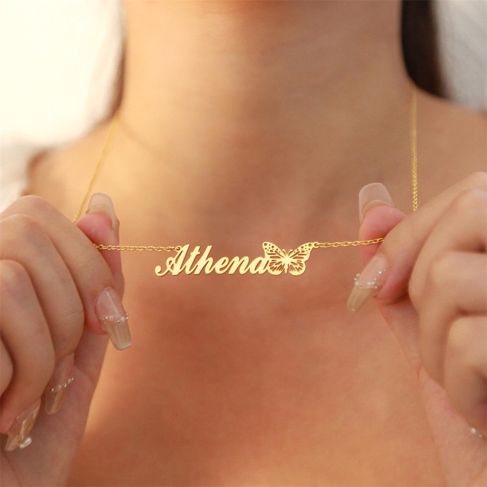 Personalized Name Butterfly Letter Necklace Old English Necklace Name Mood Royal