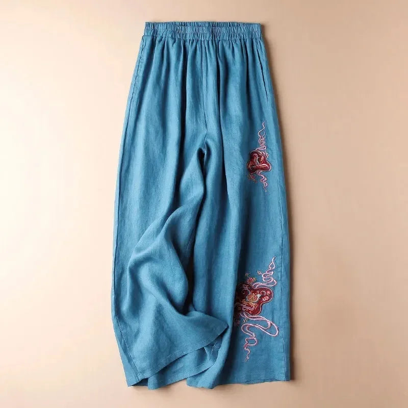 Cotton Linen Embroidered Wide Leg Pants My Store