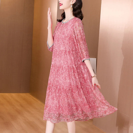 Pink Dress with Silk Flower Embroidery Mood Royal