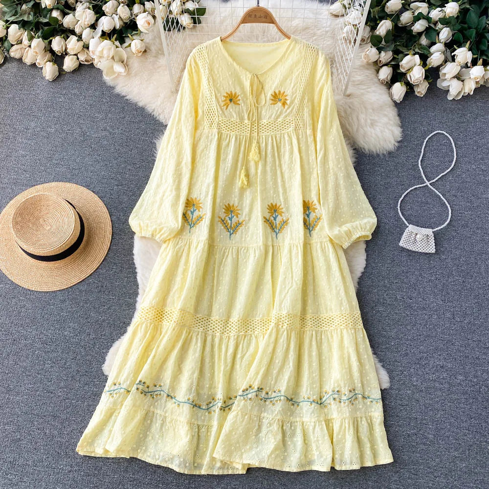 Vintage Bohemian Embroidered Cotton Dress My Store