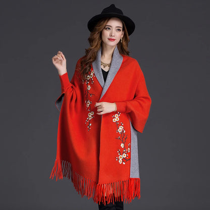 Embroidered Sleeved Wearable Wool Cashmere Scarf Double Sided Use My Store