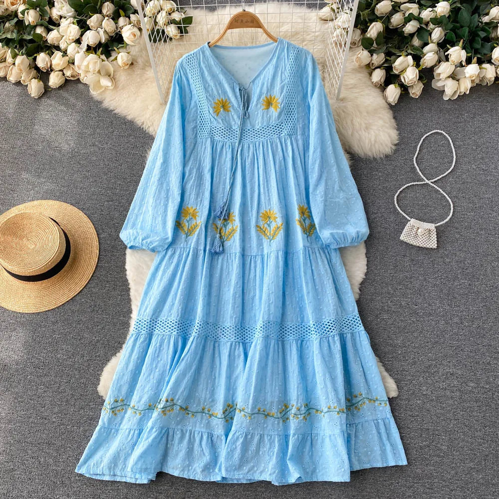 Vintage Bohemian Embroidered Cotton Dress My Store