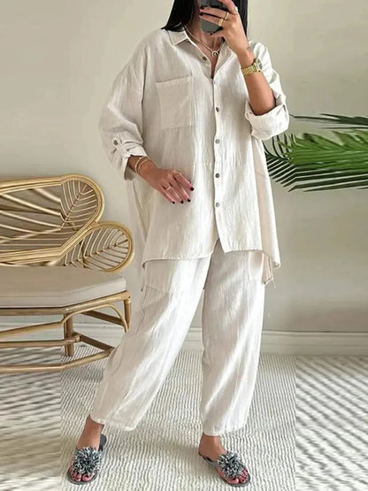 Cotton Linen Shirt Trousers Two Piece Set My Store