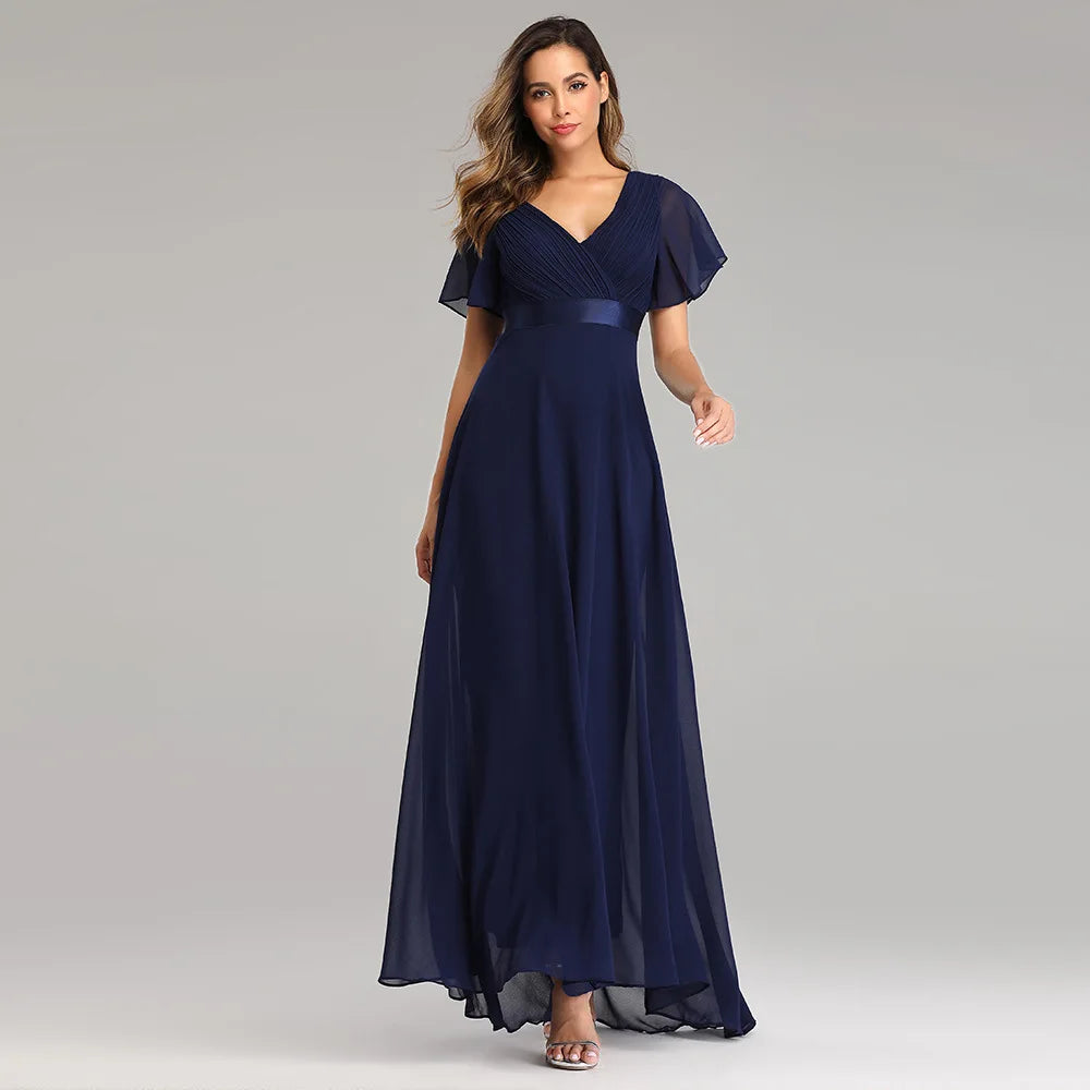 ICCLEK Plus Size Women Clothing Party Evening Dresses Elegant And Pretty Women'S Dresses Chiffon Soft Vestidos De Noche Tallas G Mood Royal