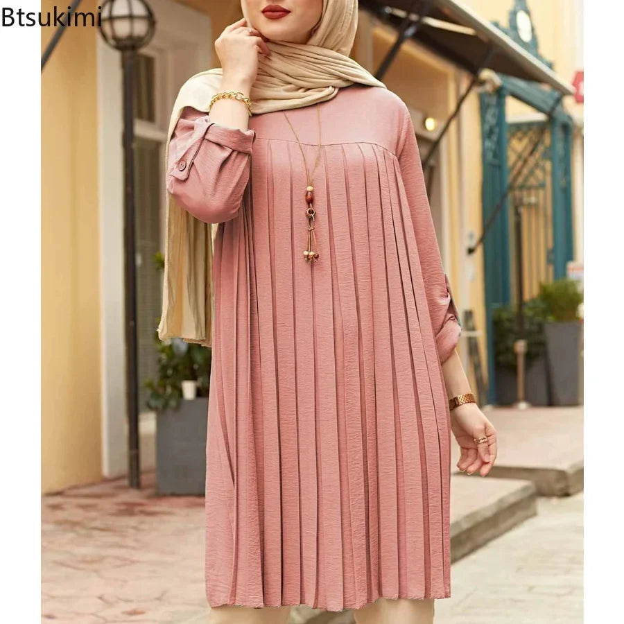 New 2024 Muslim Women's Blouse Shirt Adjustable Sleeve Women Fashion Top Islamism Blouses for Muslim Women Solid Oversized 5XL Mood Royal