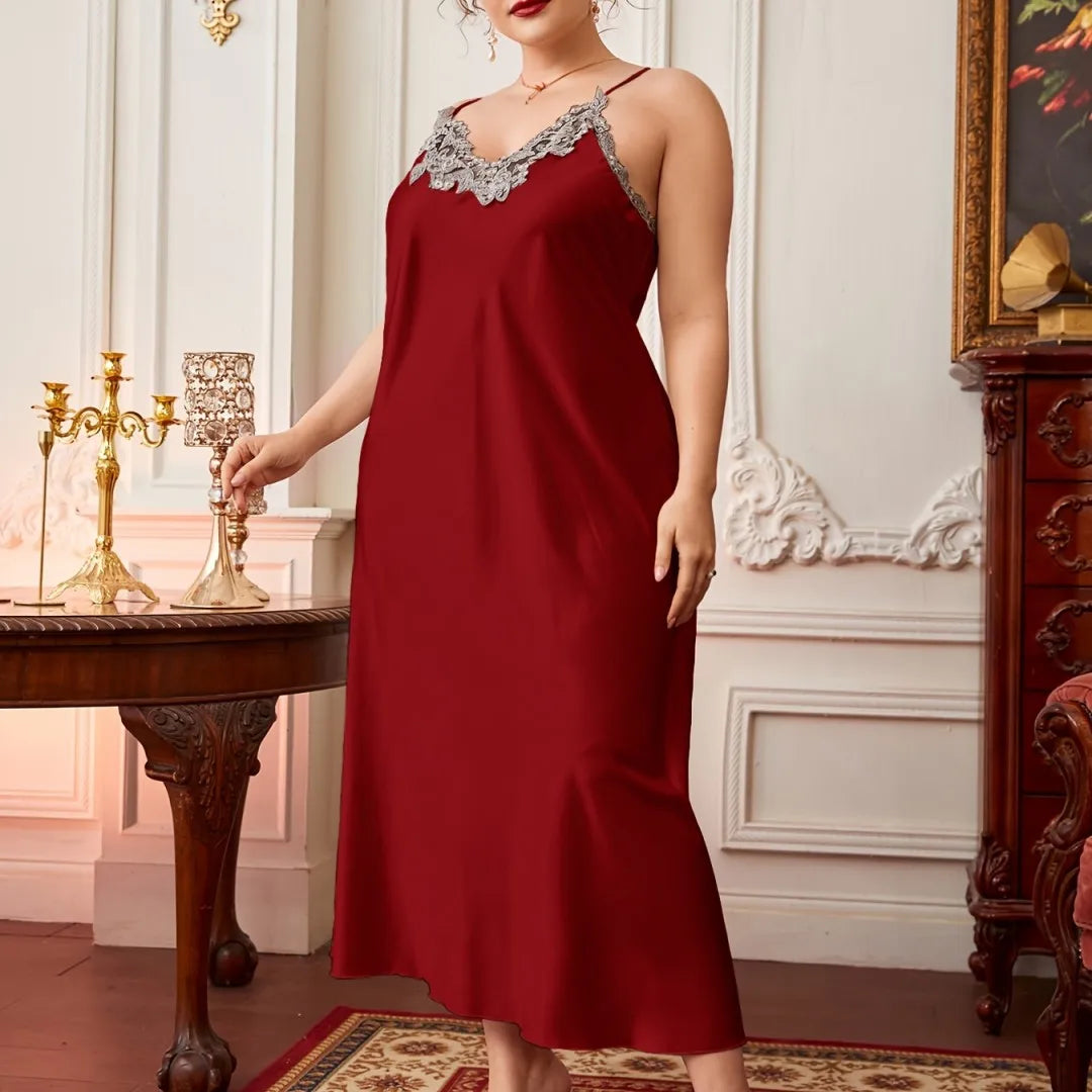 Sexy Sleepwear Women Lace Silk Satin Night Dress Sleeveless Nighties V-neck Nightgown Plus Size Nightdress Nightwear Mood Royal