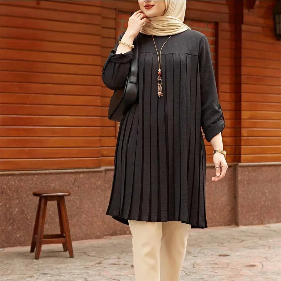 New 2024 Muslim Women's Blouse Shirt Adjustable Sleeve Women Fashion Top Islamism Blouses for Muslim Women Solid Oversized 5XL Mood Royal