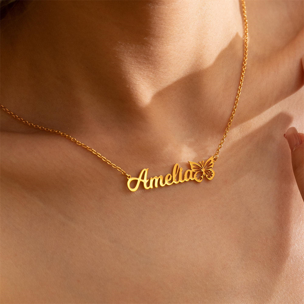 Personalized Name Butterfly Letter Necklace Old English Necklace Name Mood Royal