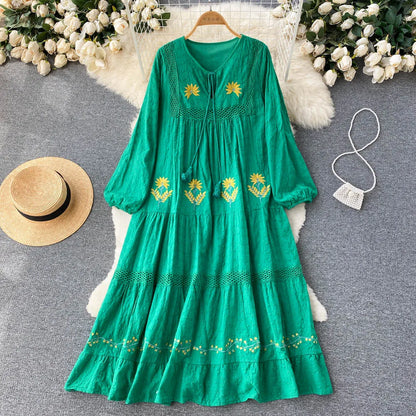 Vintage Bohemian Embroidered Cotton Dress My Store