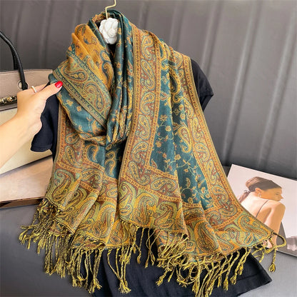 Tassel Blanket Design Thick Pashmina New Winter Warm Shawl Wrap Cashmere Scarf Women Neckerchief Poncho Stoles 2024 Mood Royal