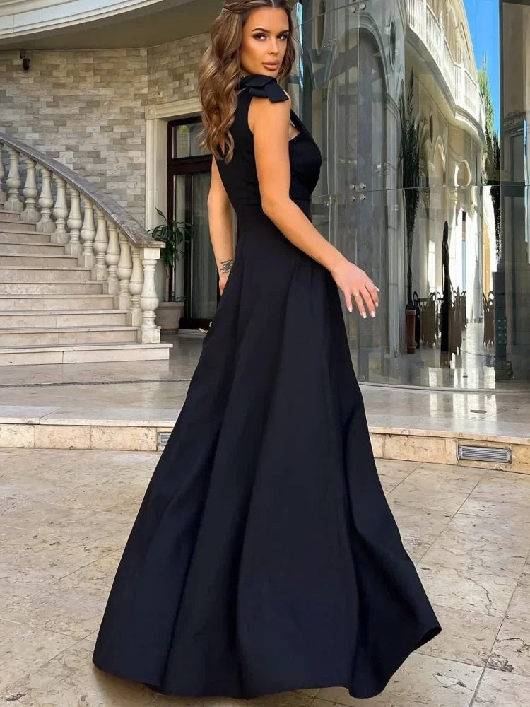 Summer Sexy Women Evening Dress Fashion Sleeveless V Neck Black Long Dresses Elegant Party Vestido Mood Royal