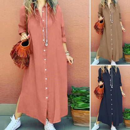 Solid Color Shirt Dress My Store