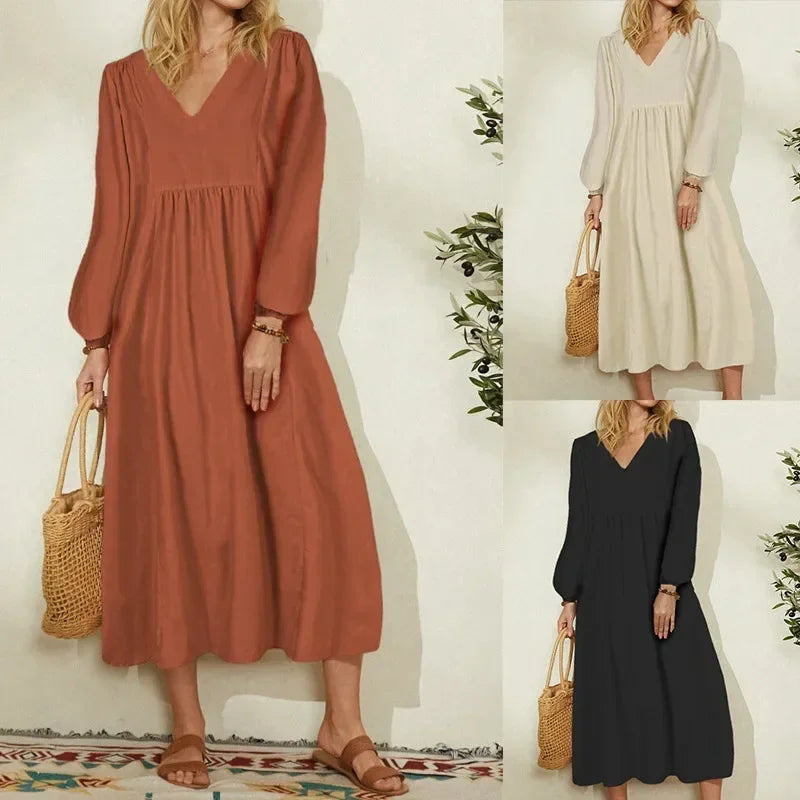 Cotton Linen Loose Dress My Store