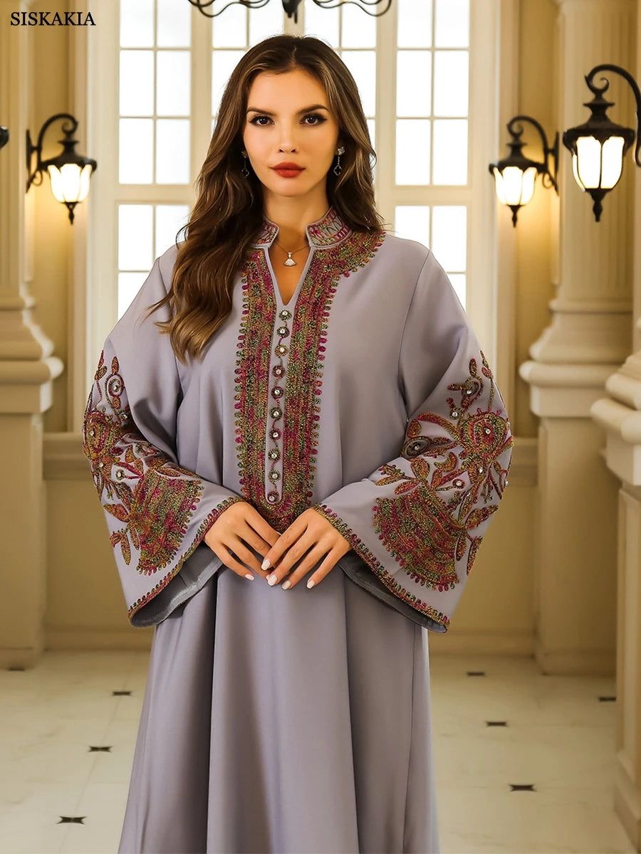 Embroidered V-Neck Full Cover Dress My Store