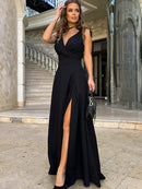 Summer Sexy Women Evening Dress Fashion Sleeveless V Neck Black Long Dresses Elegant Party Vestido Mood Royal