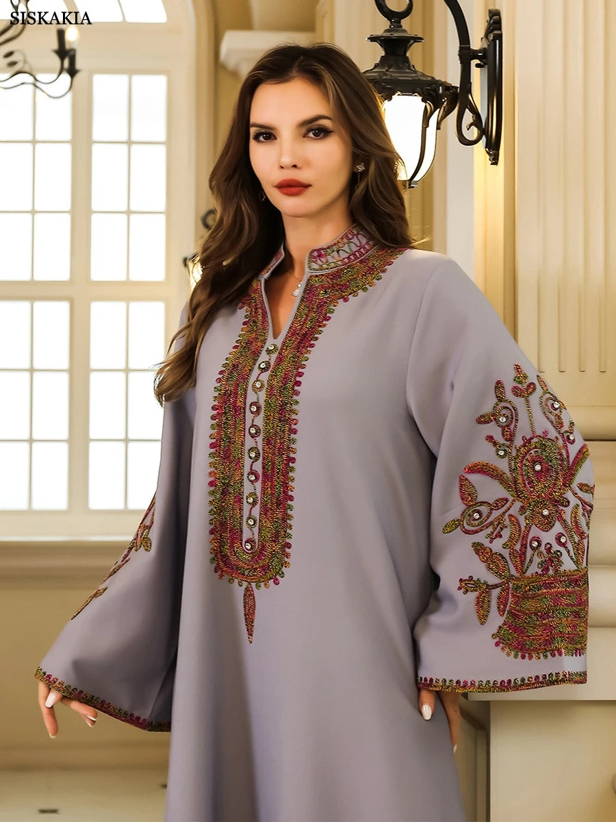 Embroidered V-Neck Full Cover Dress My Store