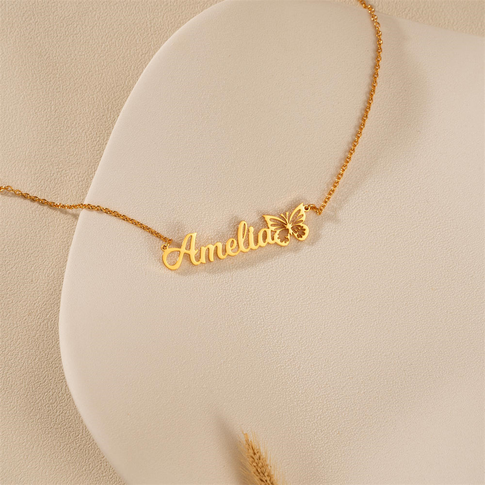 Personalized Name Butterfly Letter Necklace Old English Necklace Name Mood Royal
