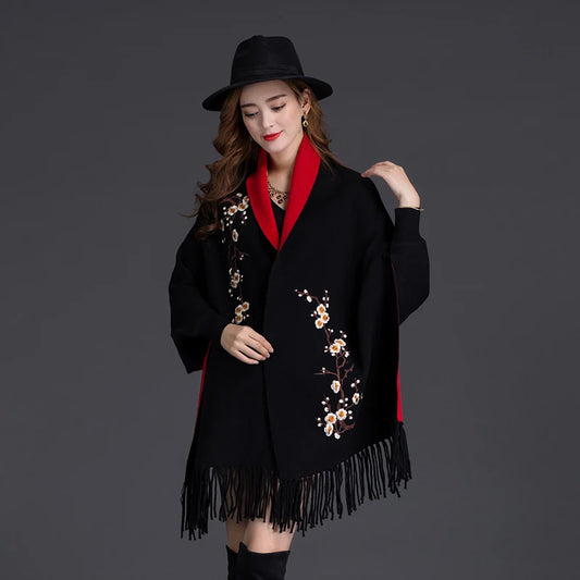 Embroidered Sleeved Wearable Wool Cashmere Scarf Double Sided Use My Store