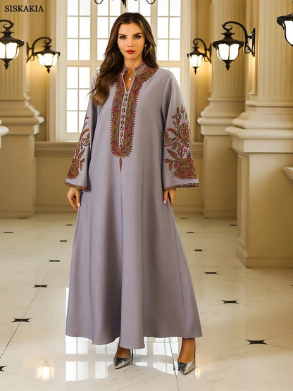 Embroidered V-Neck Full Cover Dress My Store