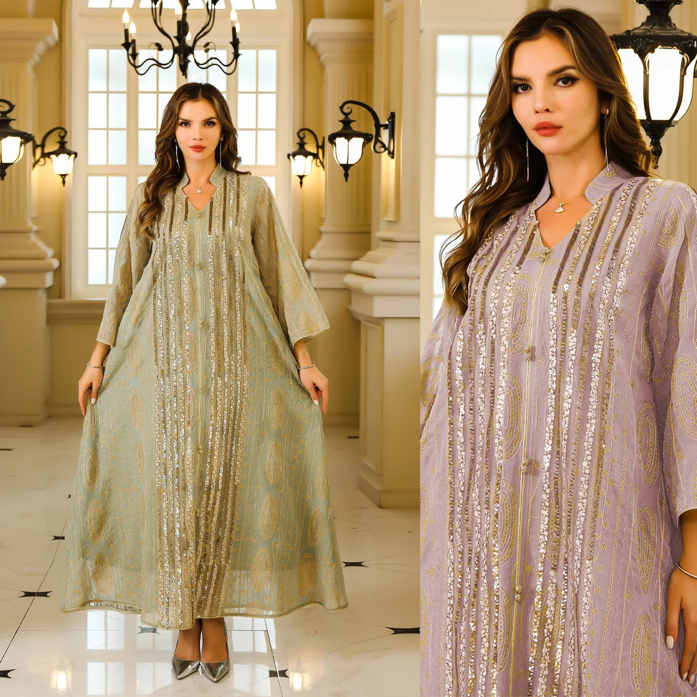 Embroidered V-neck Evening Kaftan My Store