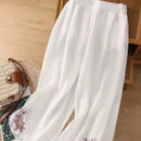 Embroidery Cotton Linen High Waist Pocket Casual Pants My Store