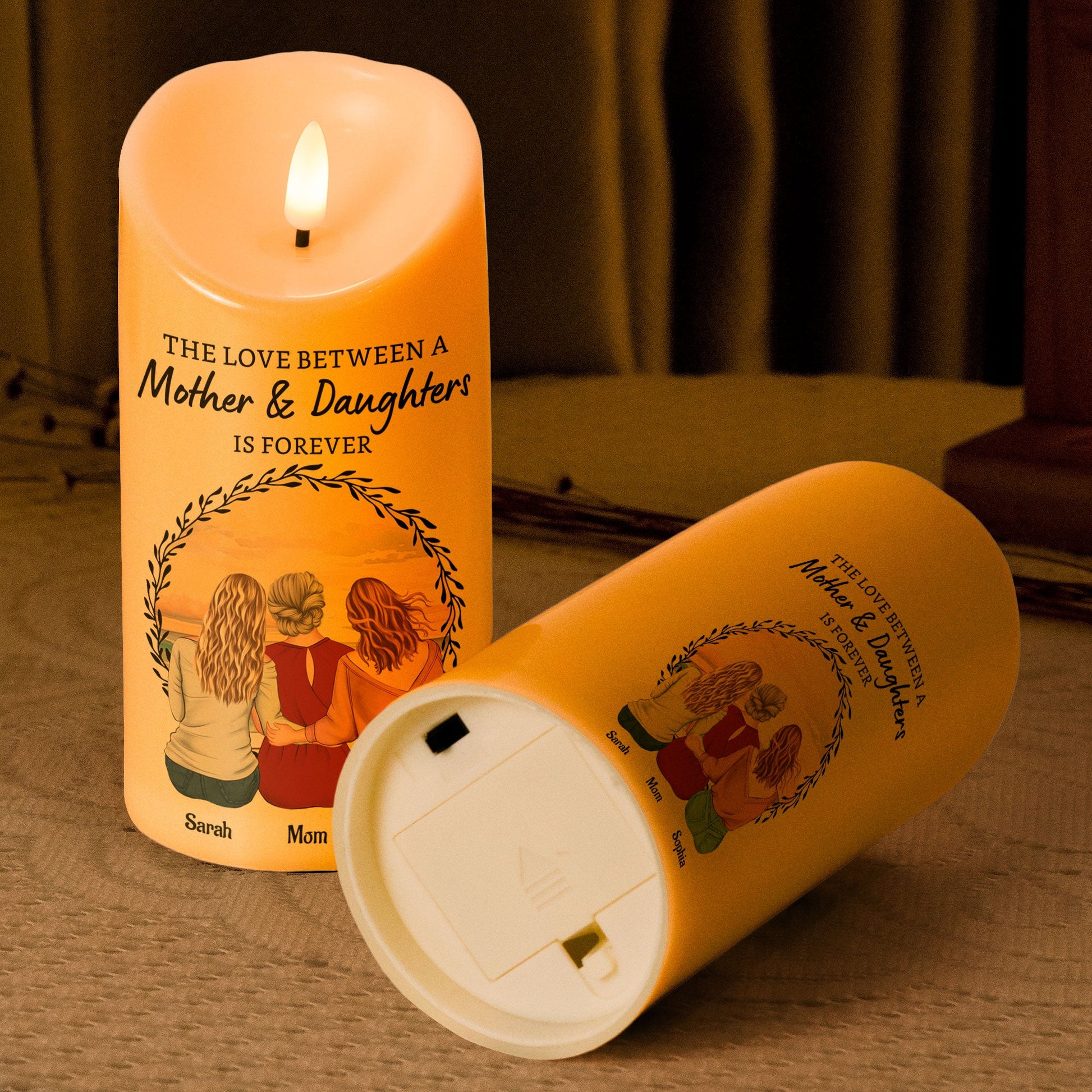 Personalized LED candle for mother and daughter, warm glow with heartfelt message, flameless