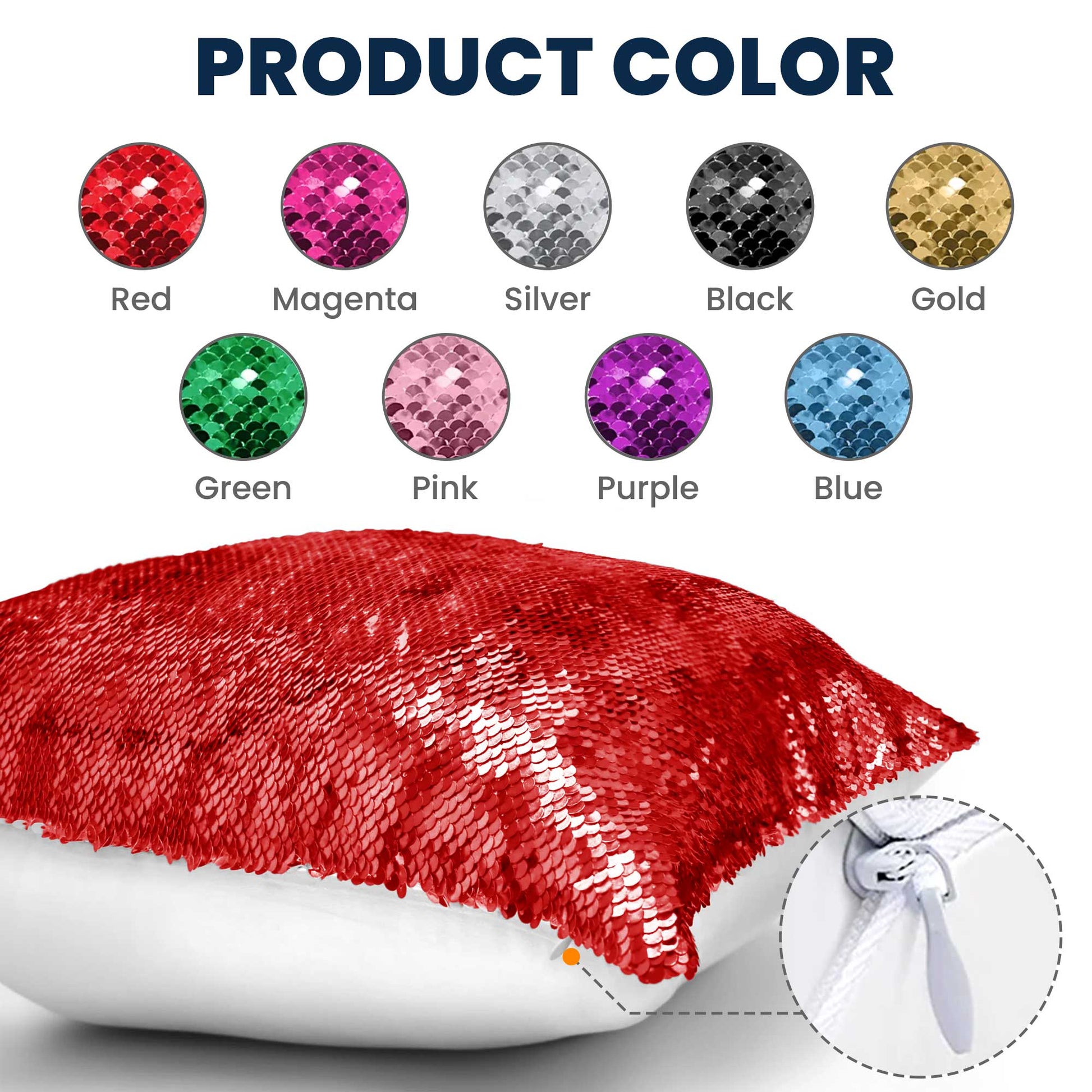 Custom sequin pillow in red with product color options, personalized gift for daughter