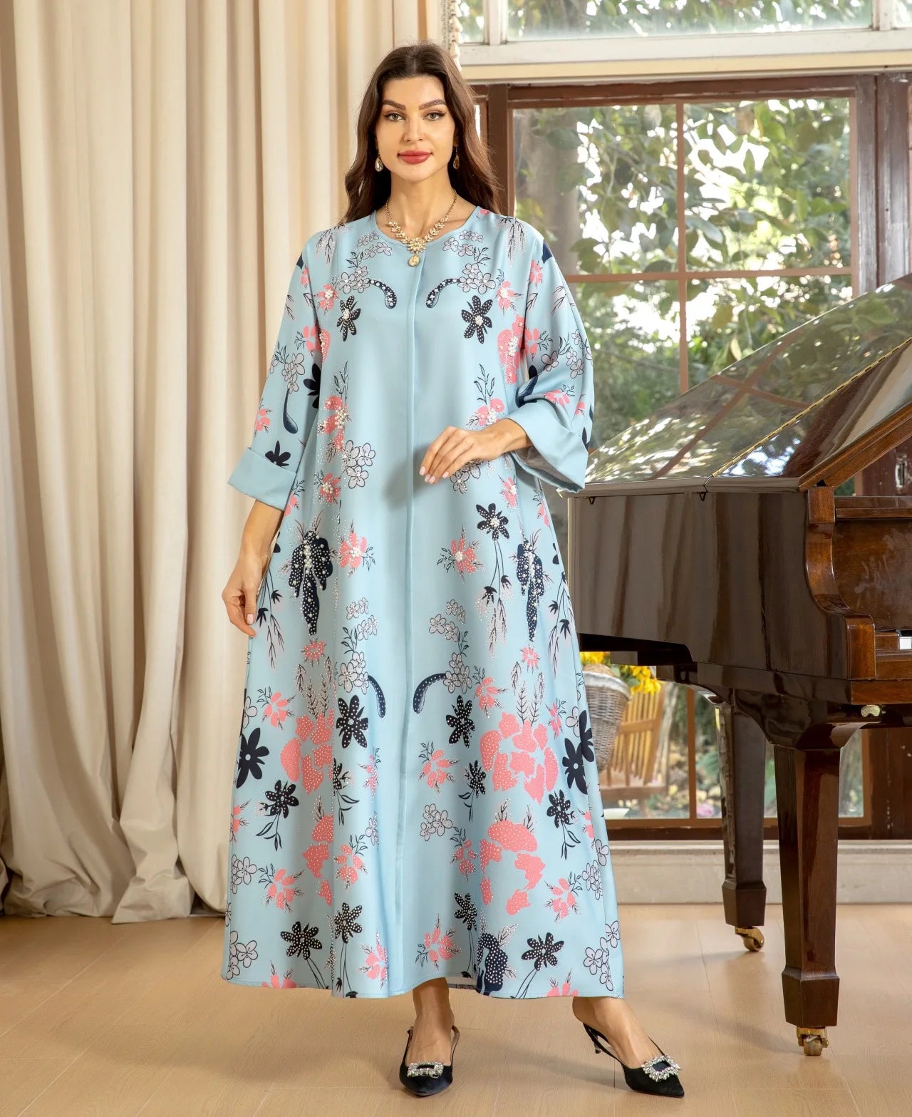 Floral Appliqued Kaftan Mood Royal