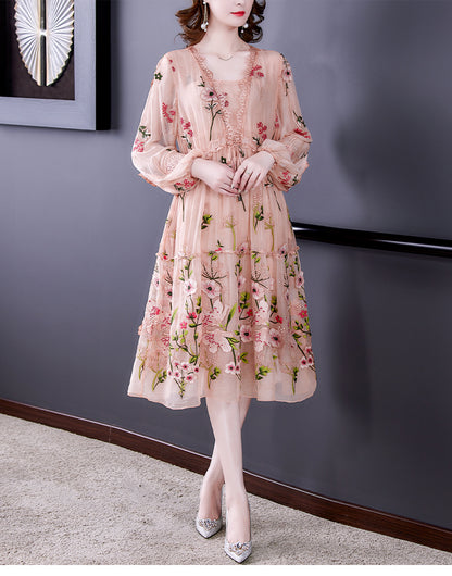 ZUOMAN New 2024 Fashion Runway Summer Dress Women's Flare Sleeve Floral Embroidery Elegant Mesh Hollow Out Midi Dresses Mood Royal