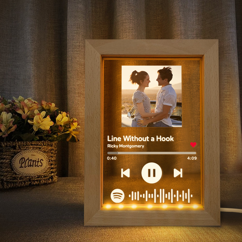 Custom Spotify Code Music Art Picture Frame Night Light Gift, personalized with photo and song code.