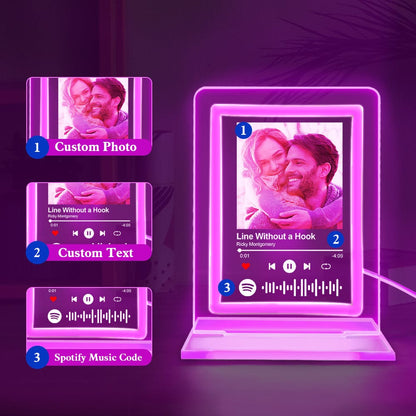 Custom Spotify Night Light, Photo and Song Acrylic Plaque with Purple Glow, Romantic Gift