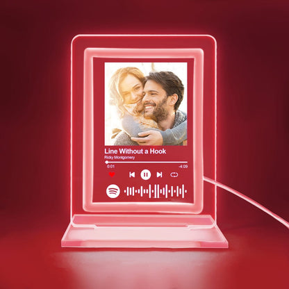 Personalized Spotify Night Light with Photo and Song. Romantic red glow acrylic plaque, couple gift.