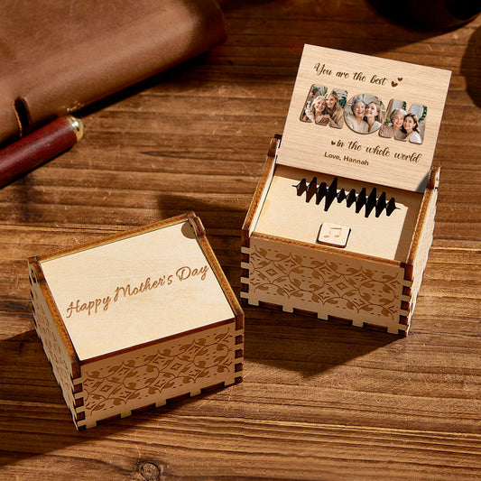 Personalized wooden music box for Mother's Day with a heart-warming message