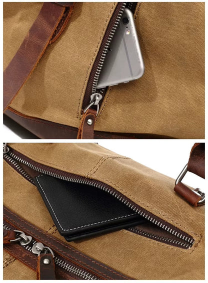 Heritage Waxed Canvas Weekender — Tan & Chestnut Leather Mood Royal