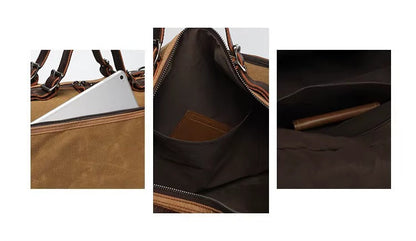 Classic Waxed Canvas Travel Bag European And American Solid Color Outdoor Shoulder Bag Storage Bag Wear-resistant Crazy Horse Leather Mood Royal