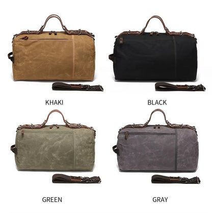 Classic Waxed Canvas Travel Bag European And American Solid Color Outdoor Shoulder Bag Storage Bag Wear-resistant Crazy Horse Leather Mood Royal