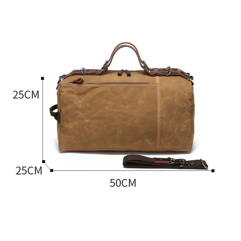Classic Waxed Canvas Travel Bag European And American Solid Color Outdoor Shoulder Bag Storage Bag Wear-resistant Crazy Horse Leather Mood Royal