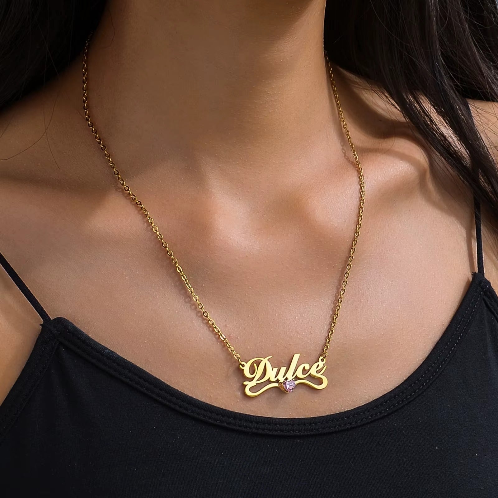 Heart-shaped Crystal Personalized Name Pendant December Zircon Stainless Steel Necklace Mood Royal