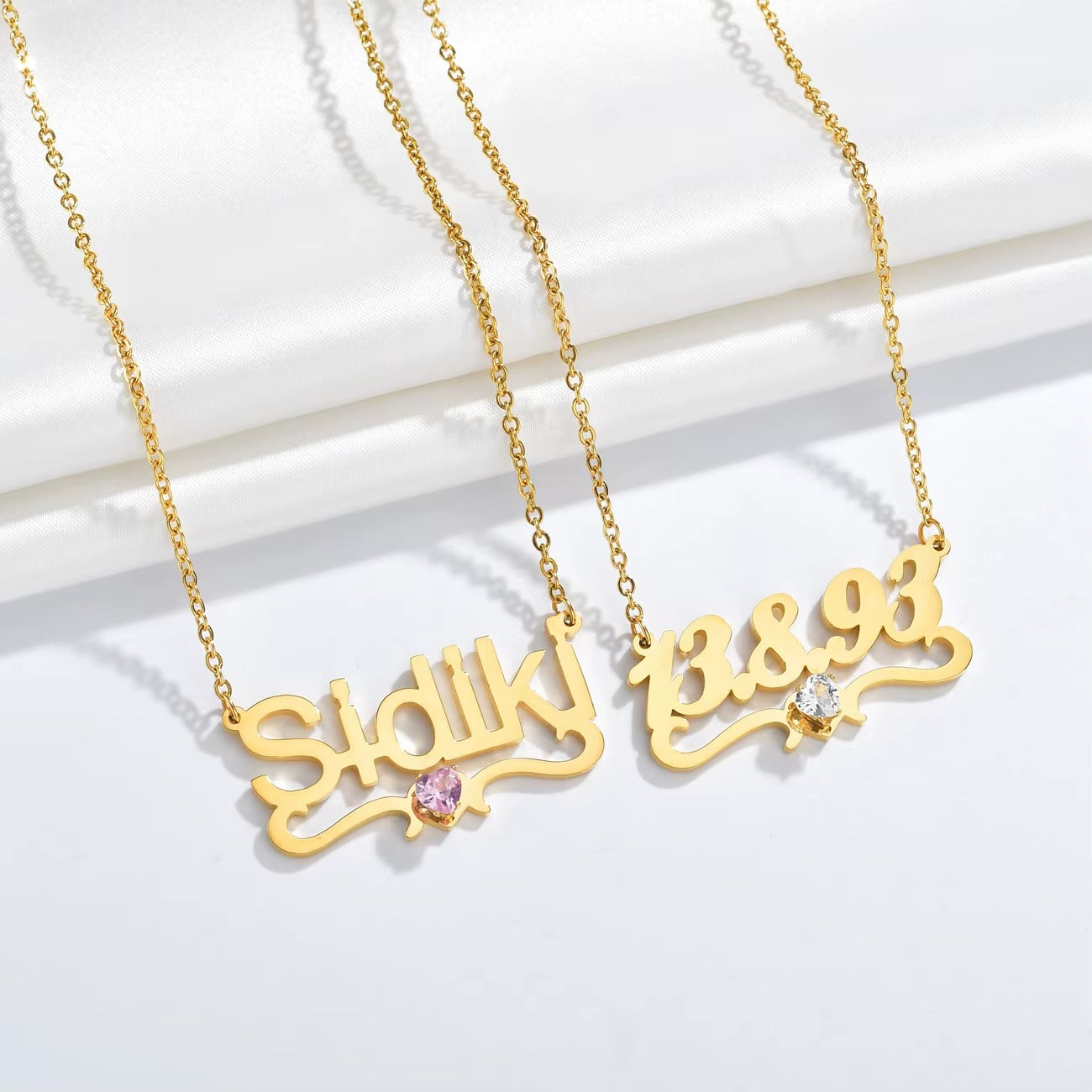Heart-shaped Crystal Personalized Name Pendant December Zircon Stainless Steel Necklace Mood Royal