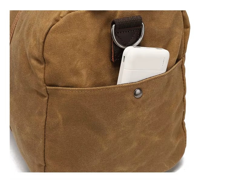 Classic Waxed Canvas Travel Bag European And American Solid Color Outdoor Shoulder Bag Storage Bag Wear-resistant Crazy Horse Leather Mood Royal