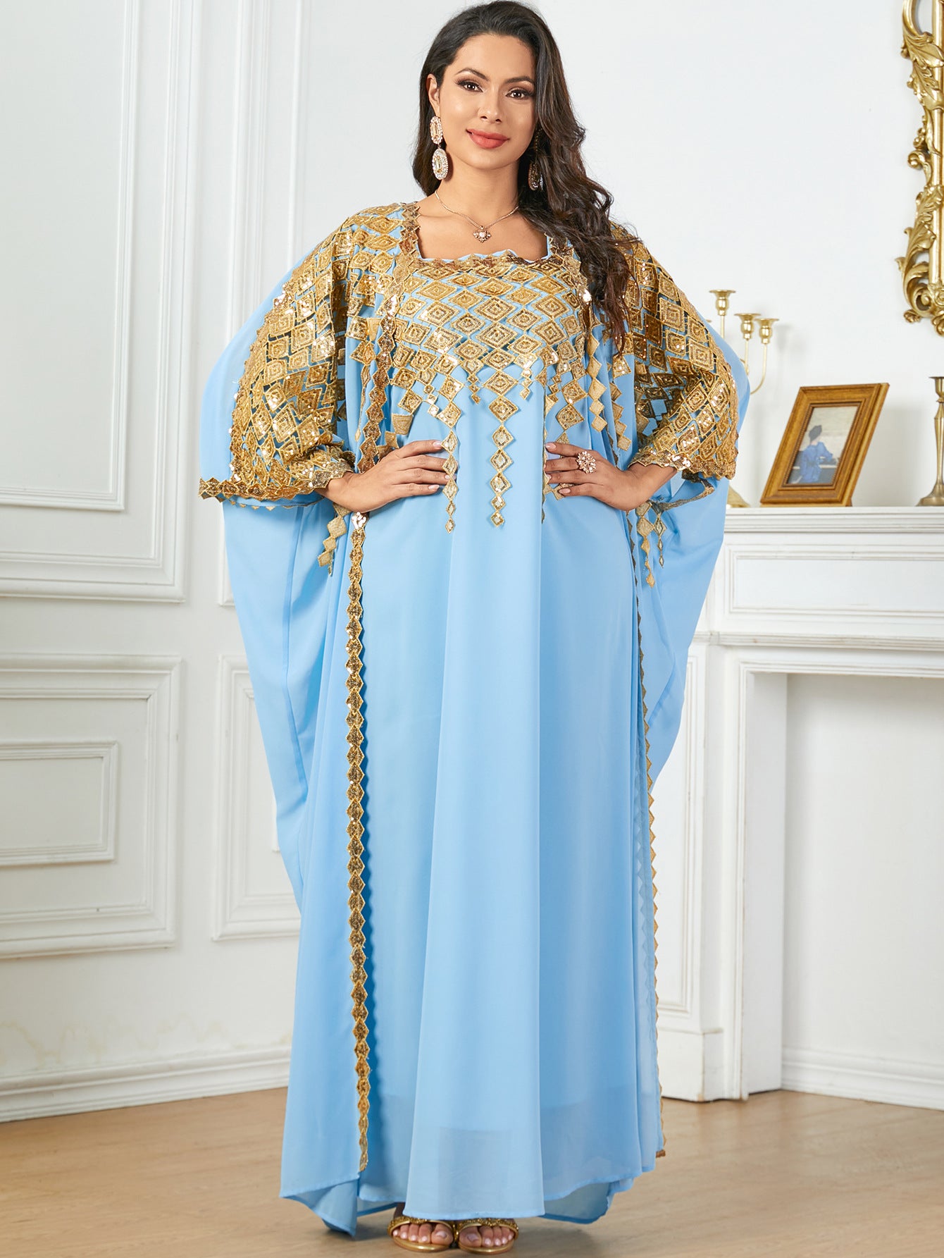 Elegant Pendant Bat Sleeves Kaftan Mood Royal