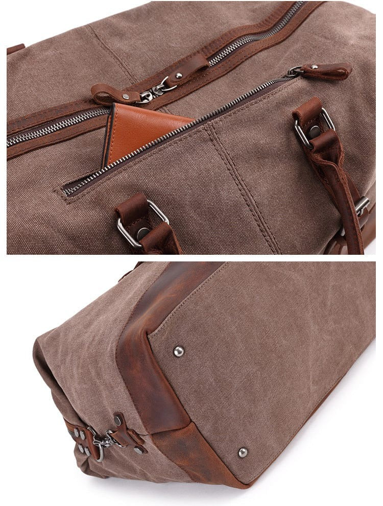 Rugen Waxed Canvas Weekender — Dark Oak Full-Grain Leather Mood Royal