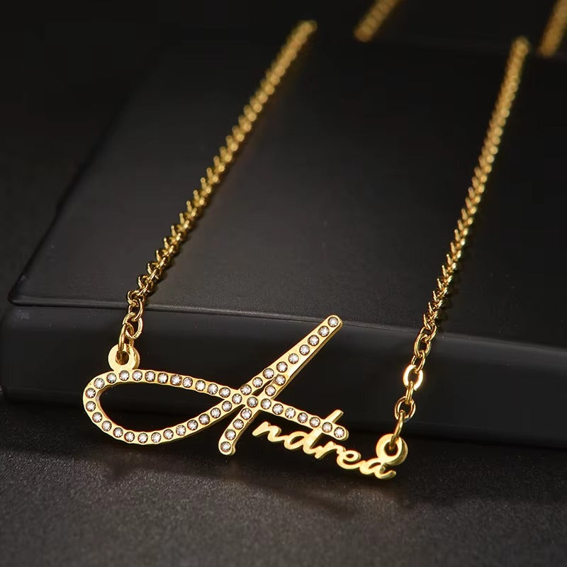 DIY Letters Full Diamond Titanium Steel Necklace Foreign Trade Amazon Hot Stainless Steel Name Clavicle Chain For Girlfriend Gift Mood Royal