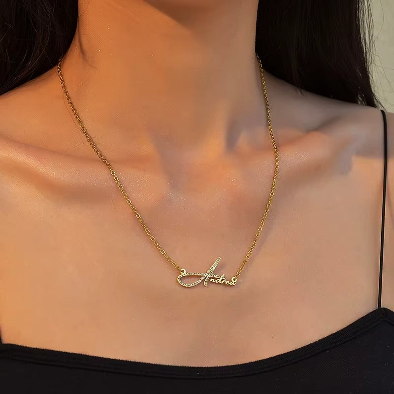 DIY Letters Full Diamond Titanium Steel Necklace Foreign Trade Amazon Hot Stainless Steel Name Clavicle Chain For Girlfriend Gift Mood Royal